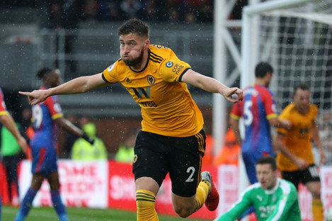 Wolves' Matt Doherty celebrates giving his side the lead.