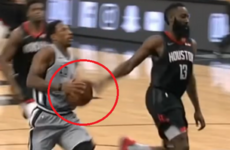 James Harden nips in for casual no-look block on DeMar DeRozan