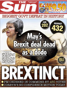 'Brextinct' and 'historic humiliation': UK papers lambast May after huge defeat