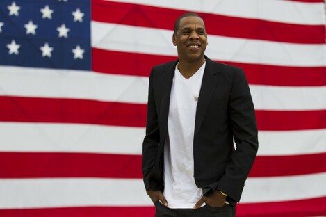 Jay-Z at news conference at Philadelphia Museum of Art yesterday