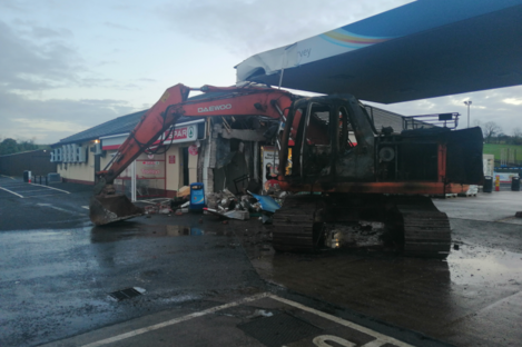 A digger next to the filling station in Fermanagh after an ATM was stolen. 