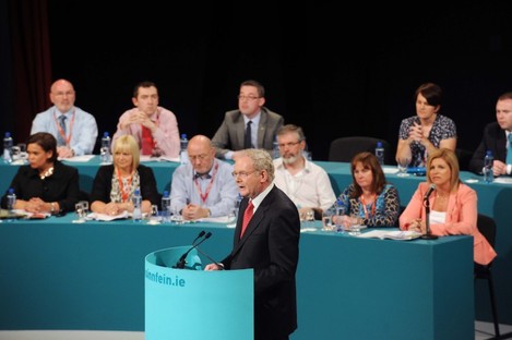 Martin McGuinness address delegates at the Sinn Féin Ard Fheis in Killarney, Co Kerry earlier today. 