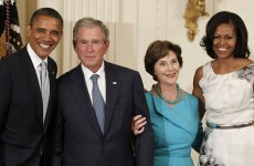 VIDEO: Bush and Obama share the stage at White House event