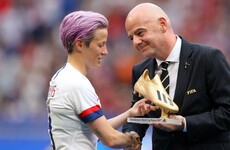 USA star Rapinoe tells Fifa president she wants action on equal pay