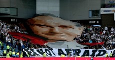 Legia Warsaw fans unfurled a giant banner of Pope John Paul II at Ibrox