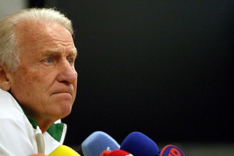 Manager Giovanni Trapattoni talks to the world's press this afteroon. 