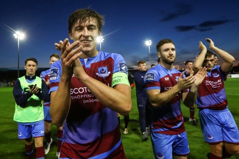Drogheda captain Jake Hyland pictured above with his team-mates.