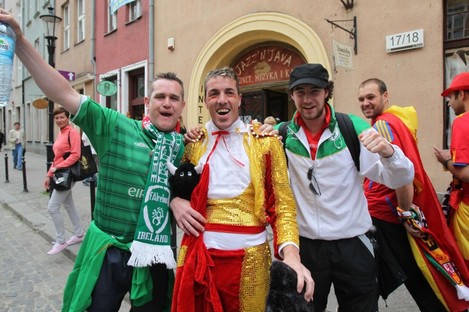 Ireland and Spain fans in Gdansk today.