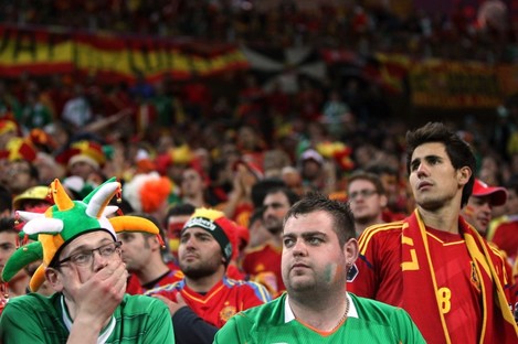 Dejected Irish fans among the Spanish section.
