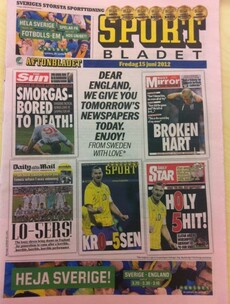 Sweden's Sportbladet wins the award for best front page splash of Euro 2012