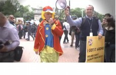 VIDEO: Eamon Dunphy in a clown suit on Grafton Street