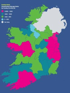 There are now seven counties in Ireland where the average monthly rent is over €1,000