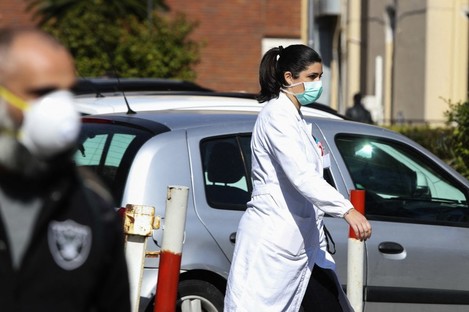 Medical workers in the town of Bergamo (file photo)