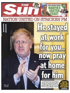 'He stayed at work for you. Now pray at home for him': UK papers support Johnson after second night in ICU