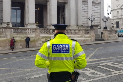 A member of the Garda Traffic Corps outside Dublin City Hall. 