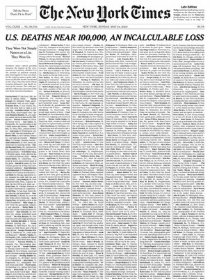 New York Times fills front page with names of 1,000 lives lost to Covid-19