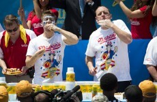 This is what it looks like when somebody eats 68 hot dogs in ten minutes