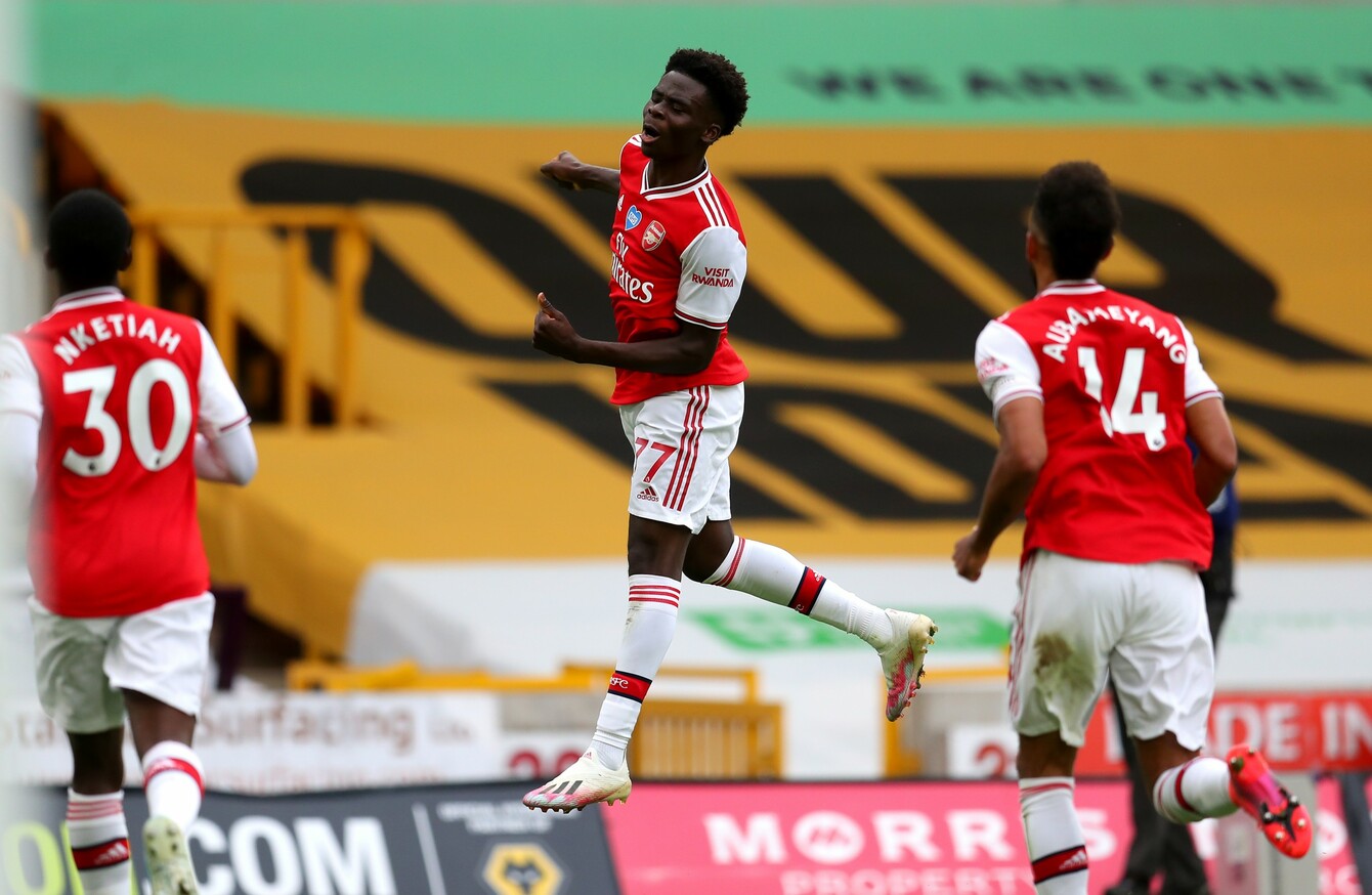 Arsenal stay in European race as Saka's first Premier League goal helps them past Wolves