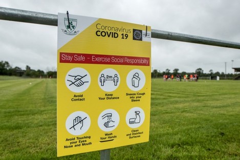 Covid-19 signage at a training session (file pic).