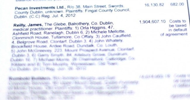 Pictures: James Reilly's name on the Stubbs Gazette defaulters' list