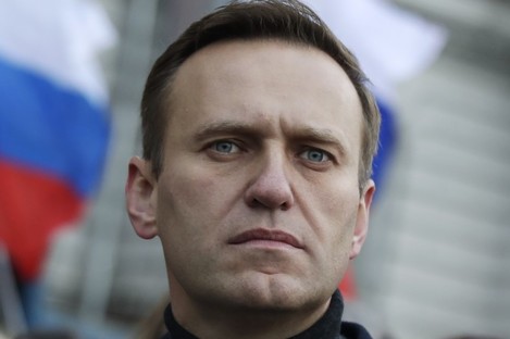 Alexei Navalny taking part in a march in memory of opposition leader Boris Nemtsov in Moscow, Russia, in February 2020. 