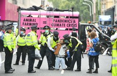 Climate activists glue themselves to the ground in London and block road around Parliament