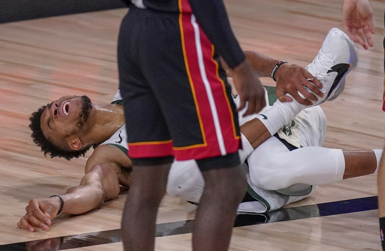 He has hurt his leg. He was playing Tennis when he hurt his Arm.