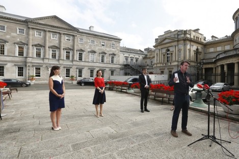 A socially-distanced press conference on the Plinth.  