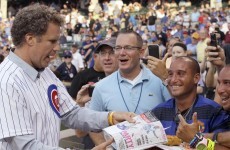 Will Ferrell and Zach Galifianakis threw the first pitch at Wrigley Field and ate pizza on the mound