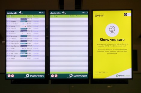 An arrivals screen in Terminal 2 of Dublin Airport on 16 January. 