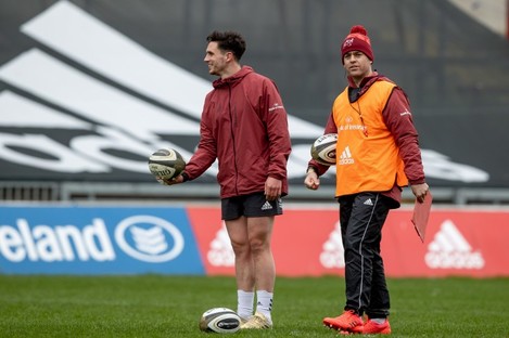 Carbery and Van Graan at training in Thomond Park yesterday.