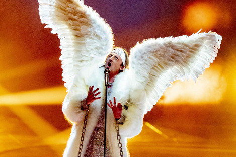 TIX from Norway with the song Fallen Angel during the dress rehearsal for the Eurovision Song Contest Final yesterday