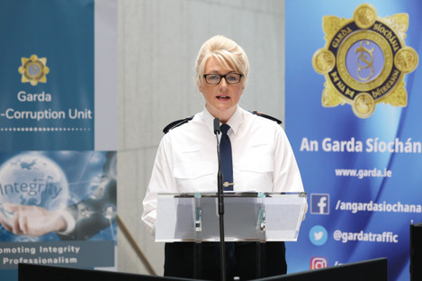 Chief Superintendent Jo O'Leary speaking at today's press briefing at Kevin Street Garda Station