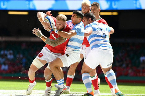 Ross Moriarty is tackled in Cardiff.