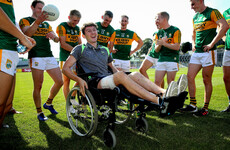 O'Leary celebrates with Kerry team-mates two weeks after serious car crash