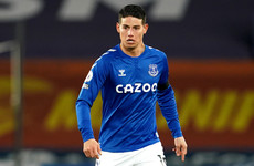 James Rodriguez one of five Everton players self-isolating and unavailable this weekend