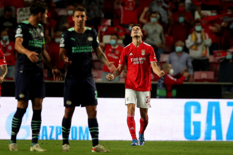 Julian Weigl of Benfica celebrates after scoring a goal during the Champions League play-off first leg.