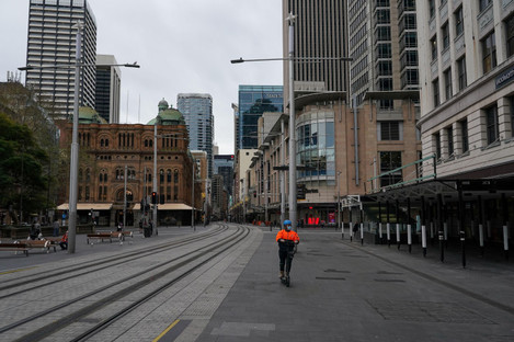 Quiet city centre streets during the current period of lockdown in Sydney, Australia. 