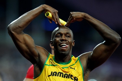 Jamaica's Usain Bolt celebrates winning the Men's 4x100m Relay.