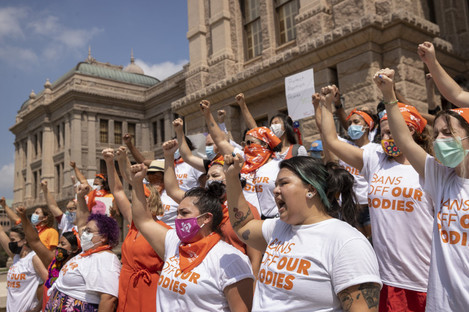 Women protest against the six-week abortion ban at the Capitol in Austin, Texas on 1 September
