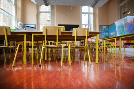 Pictured a empty Junior Infants classroom ready for first day of school children at Gardiner Street Primary School, Dublin.