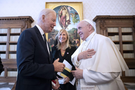 Pope Francis meets with the US President Joe Biden.