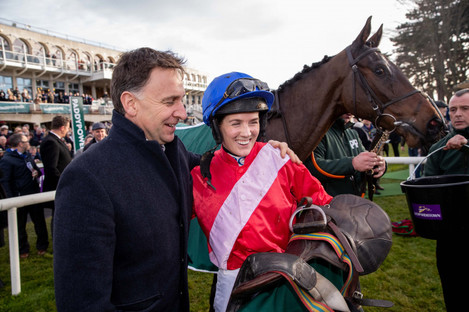 Rachael Blackmore and Henry de Bromhead celebrate winning with A Plus Tard in 2019.