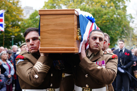 Members of the British military act as the bearer party at the funeral of Dennis Hutchings.