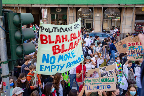 A climate protest in Milan ahead of Youth COP26 hosted in Italy in October