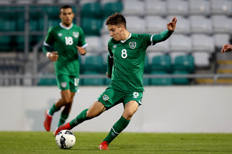 Conor Noss, in action for the Irish U21s against Luxembourg earlier this year. 