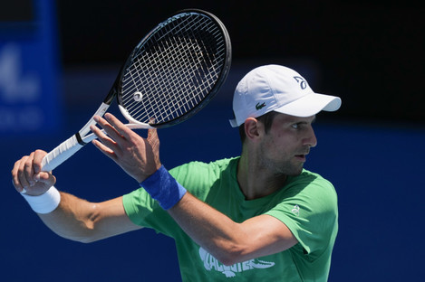 Djokovic practicing yesterday in Melbourne. 