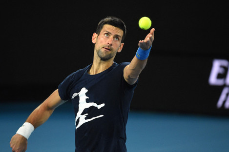Novak Djokovic training at Melbourne Park on Friday before his visa was cancelled.