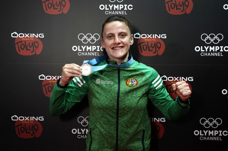Michaela Walsh with her silver medal at last June's European Boxing Road To Tokyo Qualifier.