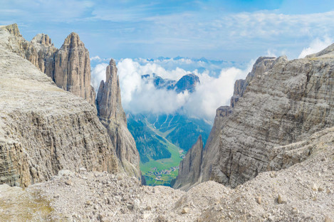 The Dolomites mountain range in the Italian alps.